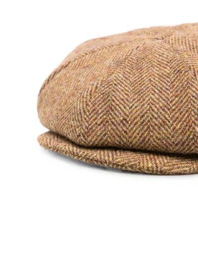 Gran Sasso Herringbone-pattern Wool Flat Beret In Brown