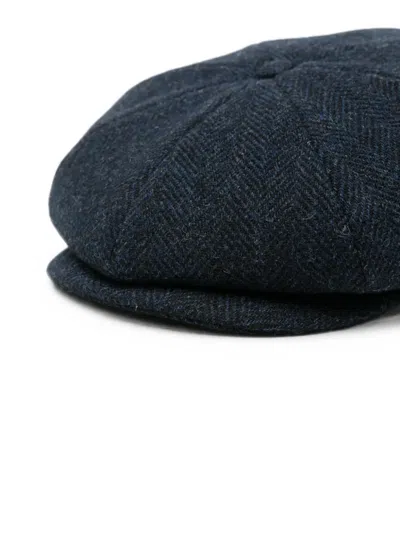 Gran Sasso Herringbone-pattern Wool Flat Beret In Blue