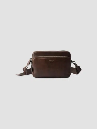 Prada Leather Shoulder Bag In Brown