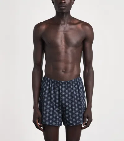 Hanro Patterned Cotton Boxers In Blue