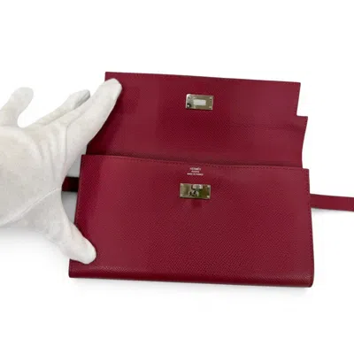 Pre-owned Hermes Ruby Epsom Leather Long Wallet (bi-fold) ()