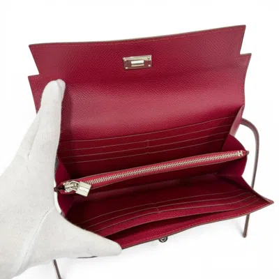 Pre-owned Hermes Ruby Epsom Leather Long Wallet (bi-fold) ()