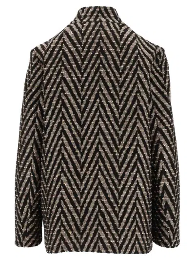 Forte Forte Chevron Patterned Sequin-embellished Coat In Black