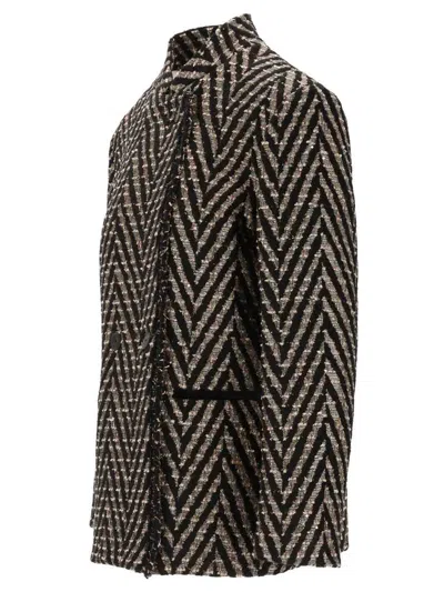 Forte Forte Chevron Patterned Sequin-embellished Coat In Black