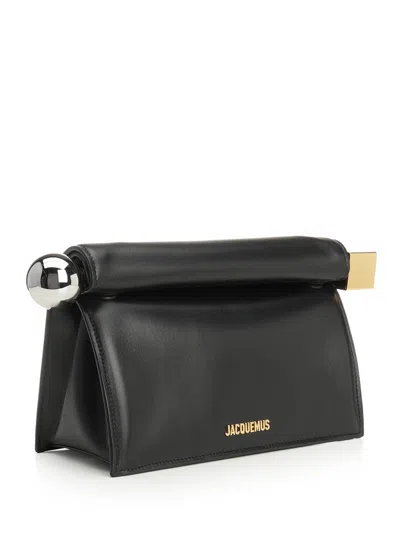 Jacquemus Rectangular Lamb Leather Clutch With Rolled Handle In Black