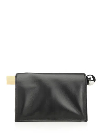 Jacquemus Rectangular Lamb Leather Clutch With Rolled Handle In Black