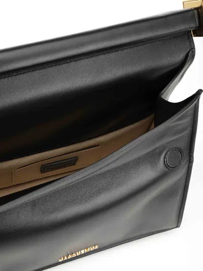 Jacquemus Rectangular Lamb Leather Clutch With Rolled Handle In Black
