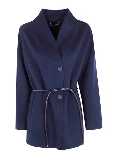Seventy Double Wool Blend Short Coat In Blue