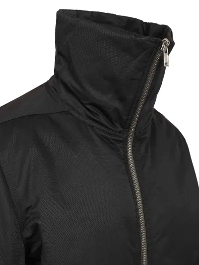 Rick Owens Black Rain Bomber Jacket With High Neck And Functional Pockets In Black