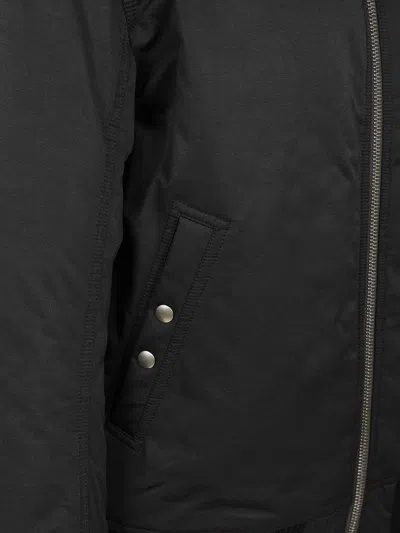 Rick Owens Black Rain Bomber Jacket With High Neck And Functional Pockets In Black