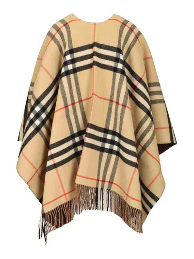 Burberry Checked Cape In Beige