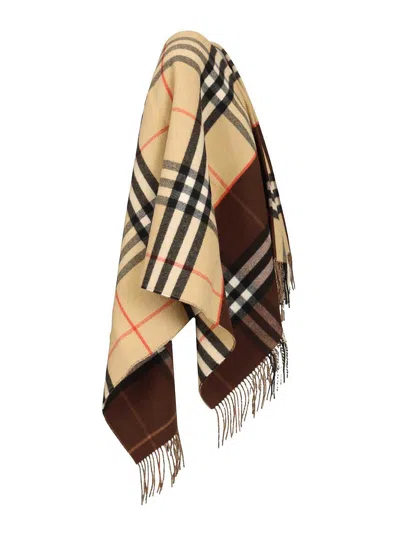 Burberry Checked Cape In Beige