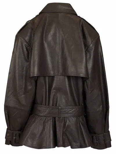 Rotate Birger Christensen Giacca Biker In Pelle Di Agnello Marrone Scuro Con Cintura Rotate In Brown