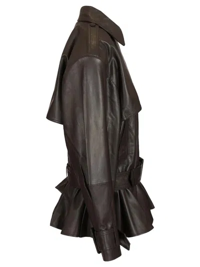 Rotate Birger Christensen Giacca Biker In Pelle Di Agnello Marrone Scuro Con Cintura Rotate In Brown