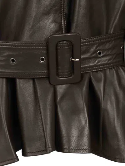 Rotate Birger Christensen Giacca Biker In Pelle Di Agnello Marrone Scuro Con Cintura Rotate In Brown