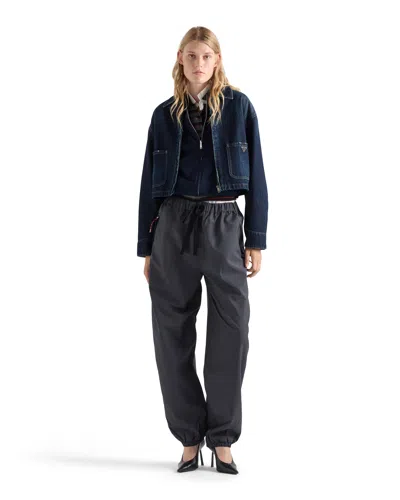 Prada Cropped Denim Jacket Structured Collar Long Sleeves In Blue