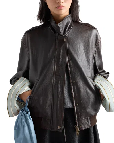 Prada Nappa Leather Jacket In Brown