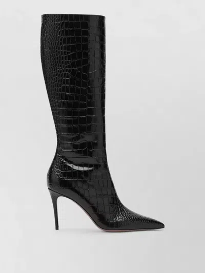 Paris Texas Vera 85 Charcoal Crocodile-effect Leather Boots In Black