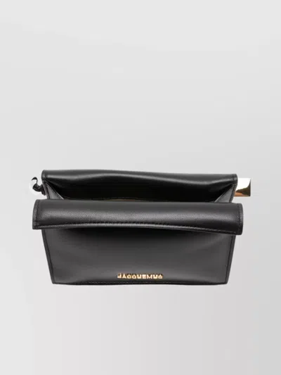 Jacquemus Rectangular Lamb Leather Clutch With Rolled Handle In Black