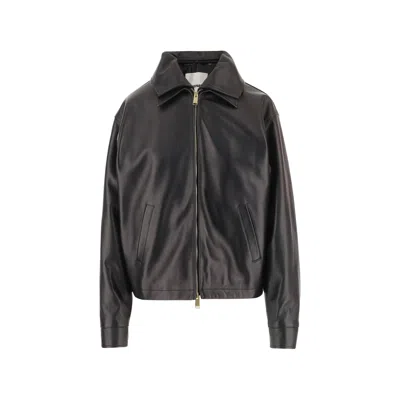 Darkpark Mabel Bomber Jacket With Double Leather Collar In Black