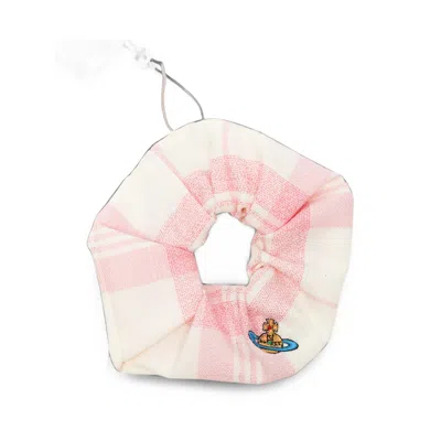 Vivienne Westwood Orb-embroidered Check-pattern Scrunchie In Neutrals/pink