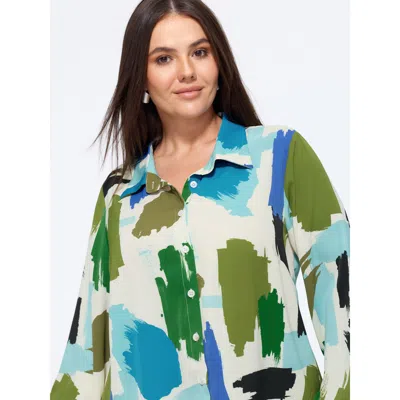 Bloomchic Abstract Brush Print Button Down Blouse In Multicolor