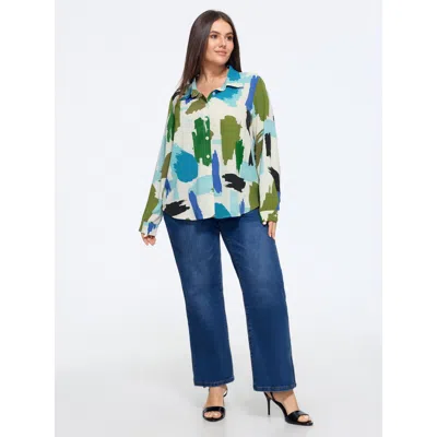 Bloomchic Abstract Brush Print Button Down Blouse In Multicolor