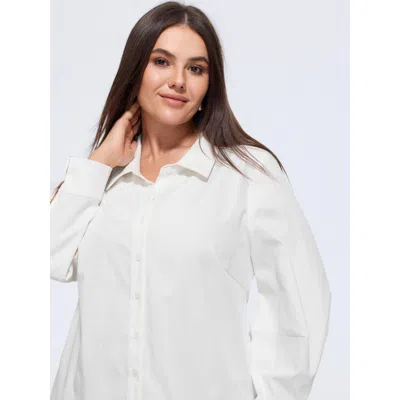 Bloomchic Plain Curved Hem Button Down Shirt In Originalwhite