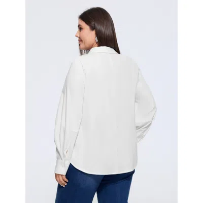 Bloomchic Plain Curved Hem Button Down Shirt In Originalwhite