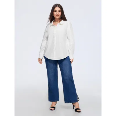 Bloomchic Plain Curved Hem Button Down Shirt In Originalwhite