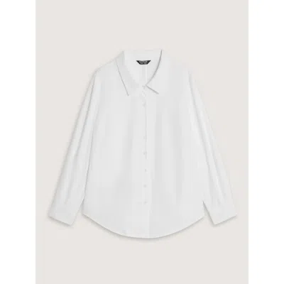 Bloomchic Plain Curved Hem Button Down Shirt In Originalwhite