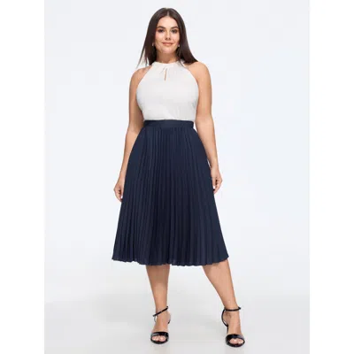 Bloomchic Solid Pleated Flowy Midi Skirt In Indigo