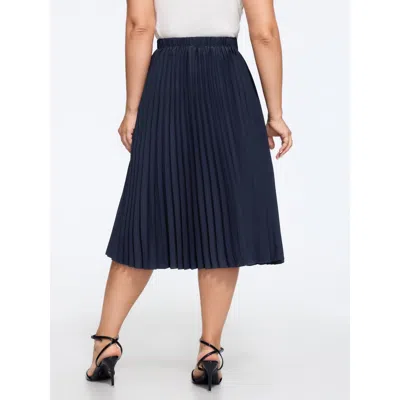 Bloomchic Solid Pleated Flowy Midi Skirt In Indigo