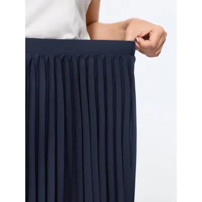 Bloomchic Solid Pleated Flowy Midi Skirt In Indigo