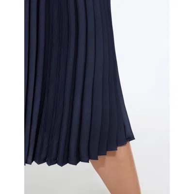 Bloomchic Solid Pleated Flowy Midi Skirt In Indigo