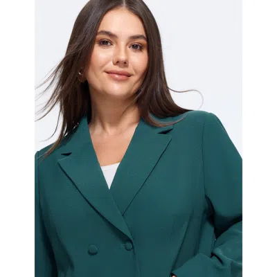 Bloomchic Lapel Collar Double‑breasted Blazer In Cyan