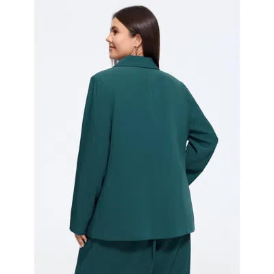 Bloomchic Lapel Collar Double‑breasted Blazer In Cyan