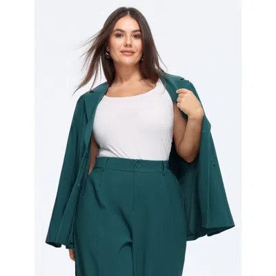 Bloomchic Lapel Collar Double‑breasted Blazer In Cyan