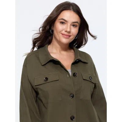 Bloomchic Lapel Collar Button‑front Flap Pockets Jacket In Armygreen
