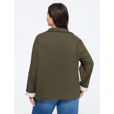 Bloomchic Lapel Collar Button‑front Flap Pockets Jacket In Armygreen