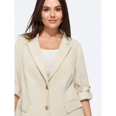 Bloomchic Textured Button Down Tab Sleeve Blazer In Apricot