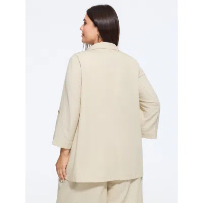 Bloomchic Textured Button Down Tab Sleeve Blazer In Apricot