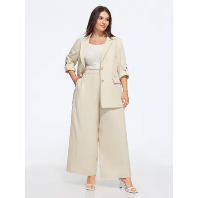 Bloomchic Textured Button Down Tab Sleeve Blazer In Apricot