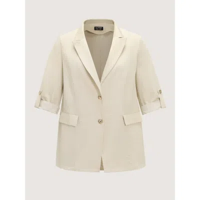 Bloomchic Textured Button Down Tab Sleeve Blazer In Apricot