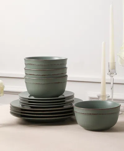Earth & Clay Hazel 12pc Stoneware Dinnerware Set In Blue