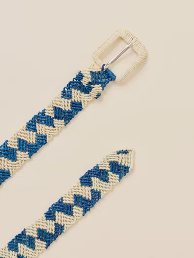 Faherty Raffia Belt In Natural Blue