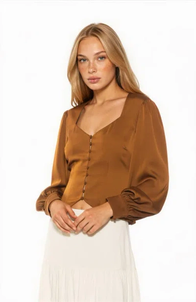 Alexia Admor Romy Sweetheart Neck Button-up Shirt In Blue