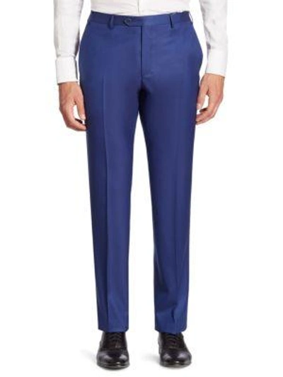 Shop Corneliani Men's Solid Straight-leg Wool Pants In Blue