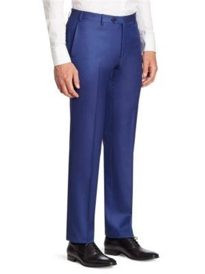 Shop Corneliani Men's Solid Straight-leg Wool Pants In Blue