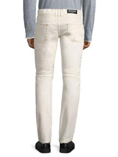 Shop Balmain Slim-fit Biker Jeans In White